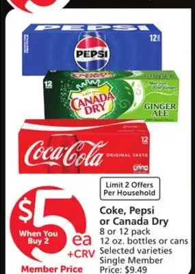 Vons Coke, Pepsi or Canada Dry offer