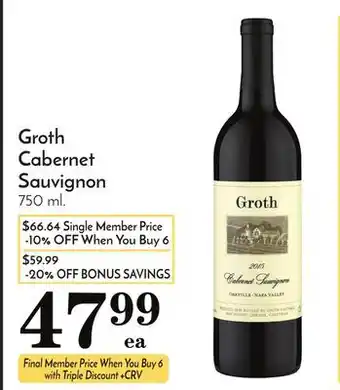 Pavilions Groth Cabernet Sauvignon offer