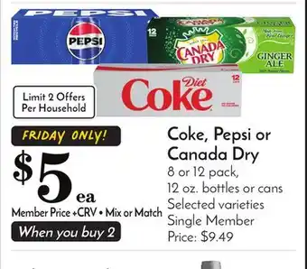 Pavilions Coke, Pepsi or Canada Dry offer