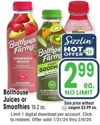 Jewel-Osco Bolthouse Juices or Smoothies offer