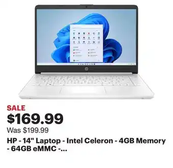 Best Buy HP - 14 Laptop - Intel Celeron - 4GB Memory - 64GB eMMC - Snowflake White offer