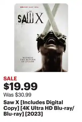 Best Buy Saw X [Includes Digital Copy] [4K Ultra HD Blu-ray/Blu-ray] [2023] offer