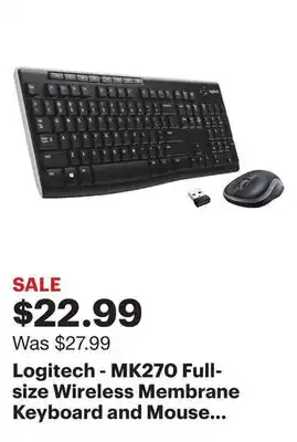 Best Buy Logitech - MK270 Full-size Wireless Membrane Keyboard and Mouse Bundle for PC - Black offer