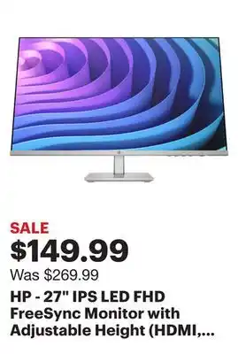 Best Buy HP - 27 IPS LED FHD FreeSync Monitor with Adjustable Height (HDMI, VGA) - Silver & Black offer