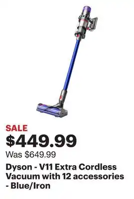 Best Buy Dyson - V11 Extra Cordless Vacuum with 12 accessories - Blue/Iron offer
