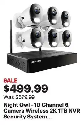 Best Buy Night Owl - 10 Channel 6 Camera Wireless 2K 1TB NVR Security System - White offer