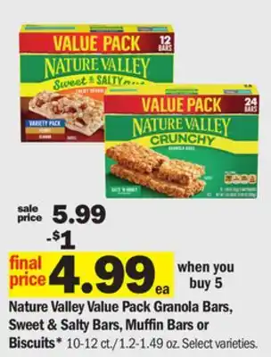 Meijer Nature Valley Value Pack Granola Bars, Sweet & Salty Bars, Muffins Bars or Biscuits offer