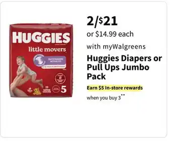 Walgreens Huggies Diapers or Pull Ups Jumbo Pack offer