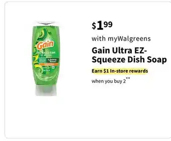 Walgreens Gain Ultra EZ- Squeeze Dish Soap offer