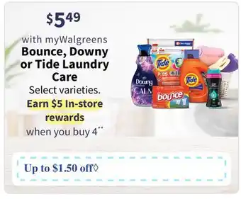 Walgreens Bounce, Downy or Tide Laundry Care offer