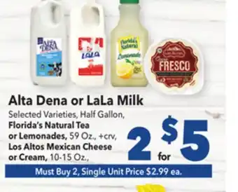 Vallarta Supermarkets Alta Dena or LaLa Milk offer