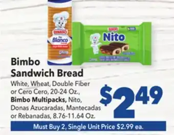 Vallarta Supermarkets Bimbo Sandwich Bread offer