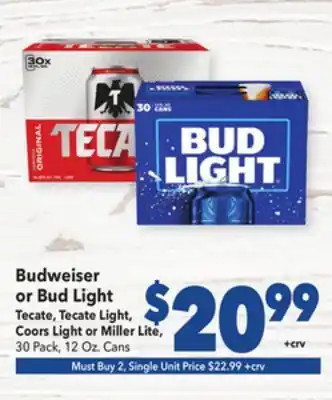 Vallarta Supermarkets Budweiser or Bud Light offer