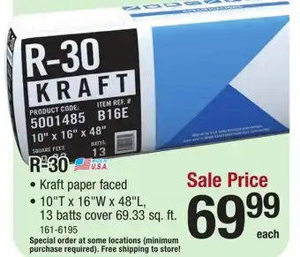 Menards R-30 EcoBatt Kraft Faced Fiberglass Insulation Batt 10 x 16 x 48 offer