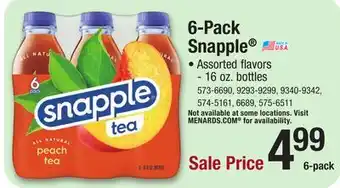 Menards Zero Sugar Snapple Half 'n Half Lemonade and Iced Tea - 6 Pack offer