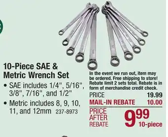 Menards Masterforce Control Drive SAE & Metric Combination Wrench Set - 10 Piece offer