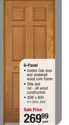 Menards Mastercraft 30W x 80H Golden Oak 6-Panel Interior Door System - Right Inswing offer