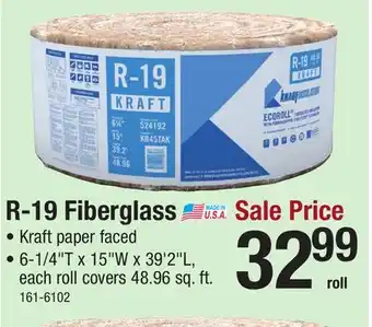 Menards R-19 EcoRoll Kraft Faced Fiberglass Insulation Roll 6-1/4 x 15 x 39' 2 offer