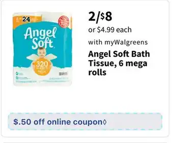 Walgreens Angel SoftBath Tissue, 6 mega rolls offer