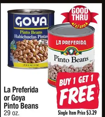Jewel-Osco La Preferida or Goya Pinto Beans offer