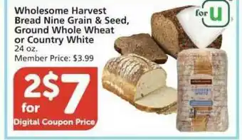 Vons Wholesome Harvest Bread Nine Grain & Seed Ground Whole Wheat Or Country White offer