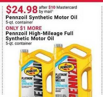 Pep Boys Pennzoil Synthetic Motor Oil offer