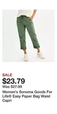 Kohl's Women's Sonoma Goods For Life Easy Paper Bag Waist Capri offer