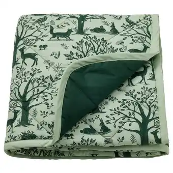 Ikea Trolldom Quilted blanket, forest animal pattern/green, 38x38 offer