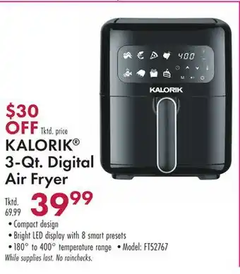 Boscov's KALORIK 3-Qt. Digital Air Fryer offer