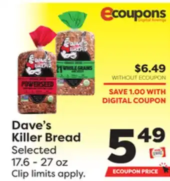 Weis Markets Dave's Killer Bread offer