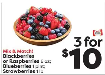 Weis Markets Blackberries or Raspberries 6 oz Blueberries 1 pint Strawberries 1 lb offer