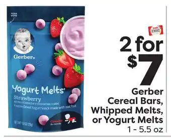 Weis Markets Gerber Cereal Bars, Whipped Melts, or Yogurt Melts offer