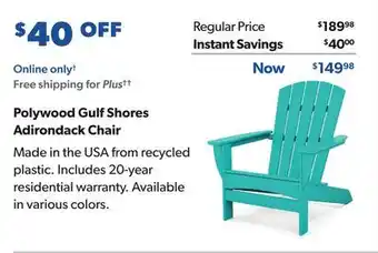 Sam's Club Polywood Gulf Shores Adirondack Chair offer
