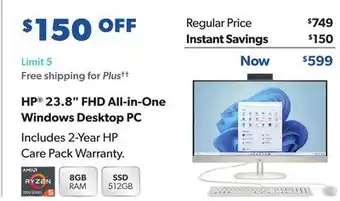 Sam's Club HP 23.8 FHD All-in-One Windows Desktop PC offer
