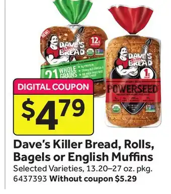 Stop&Shop Dave's Killer Bread, Rolls, Bagels or English Muffins offer