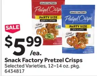 Stop&Shop Snack Factory Pretzel Crisps offer