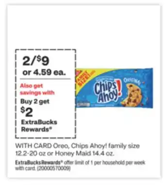 CVS Oreo, Chips Ahoy! family size 12.2-20 oz or Honey Maid 14.4 oz offer