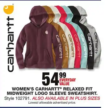 Blain's Farm & Fleet WOMEN'S CARHARTT RELAXED FIT MIDWEIGHT LOGO SLEEVE SWEATSHIRT offer