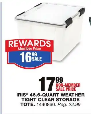 Blain's Farm & Fleet IRIS 46.6-QUART WEATHER TIGHT CLEAR STORAGE TOTE offer