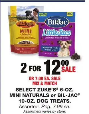 Blain's Farm & Fleet SELECT ZUKE'S 6-OZ. MINI NATURALS OR BIL-JAC 10-OZ. DOG TREATS offer