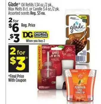 Dollar General Glade® Oil Refills, Wax Melts Or Candle offer