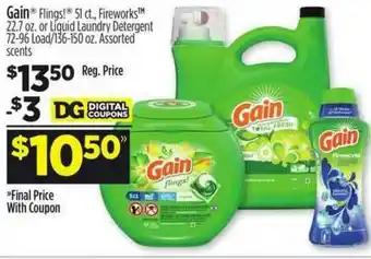Dollar General Gain® Flings!, Fireworks™ Or Liquid Laundry Detergent offer