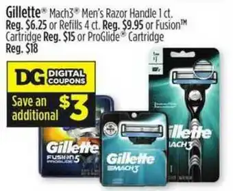 Dollar General Gillette® Mach3® Men's Razor Handle Or Refills Or Fusion™ Cartridge Or ProGlide® Cartridge offer