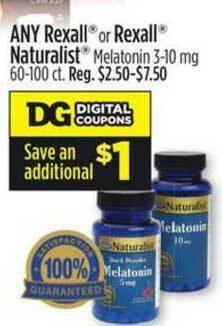 Dollar General Any Rexall® Or Rexall® Naturalist® Melatonin offer