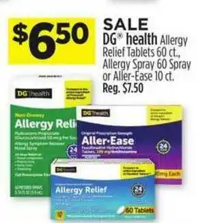 Dollar General DG® Health Allergy Relief Tablets, Allergy Spray Or Aller-Ease offer