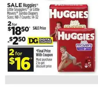 Dollar General Huggies® Little Snugglers® Or Little Movers® Jumbo Diapers offer