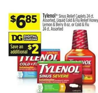 Dollar General Tylenol® Sinus Relief Caplets Assorted, Liquid Cold & Flu Relief Honey Lemon & Berry Or Cold & Flu offer