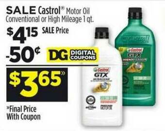 Dollar General Castrol® Motor Oil Conventional Or High Mileage 1 Qt. offer