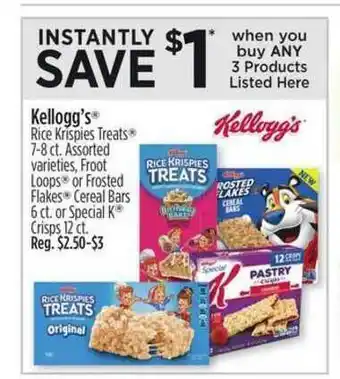 Dollar General Kellogg's Rice Krispies Treats® 7-8 Ct. Assorted Varieties, Froot Loops® Or Frosted Flakes® Cereal Bars 6 Ct. Or Special K® C offer