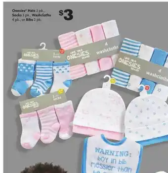 Family Dollar Onesies® Hats 2 Pk., Socks 3-Pk., Washcloths 4 Pk., Or Bibs 2 Pk. offer
